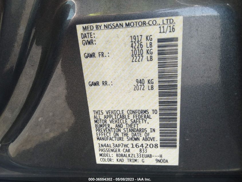 2017 NISSAN ALTIMA 2.5 SV - 1N4AL3AP7HC164208