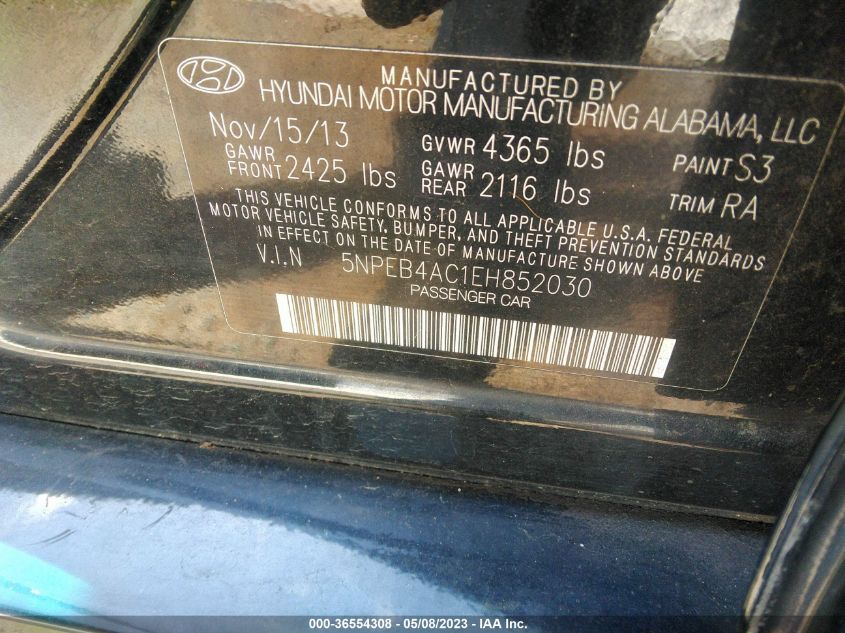 2014 HYUNDAI SONATA GLS - 5NPEB4AC1EH852030