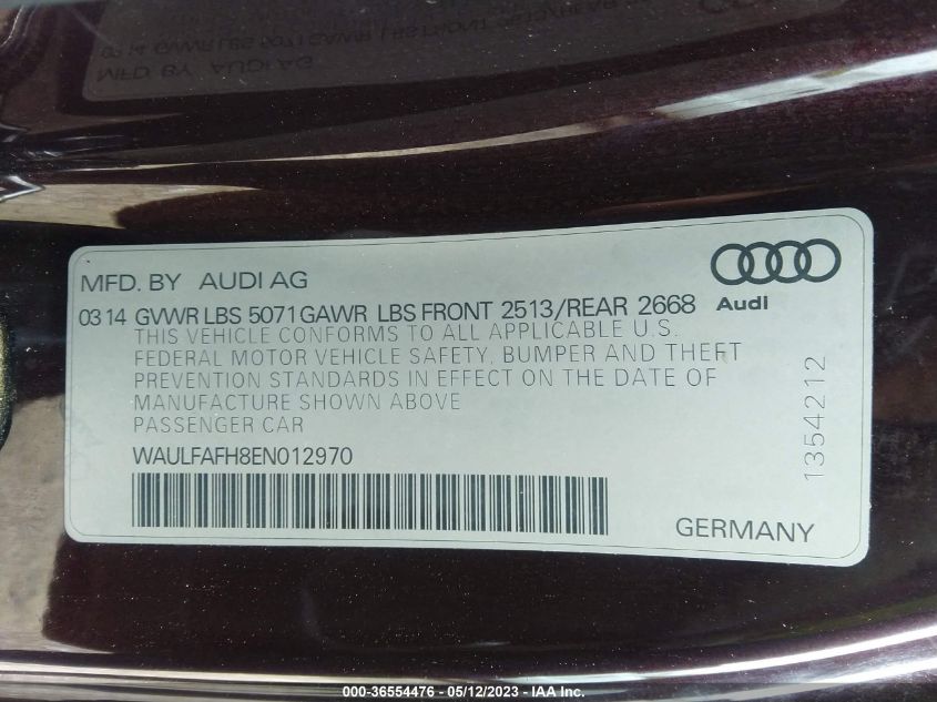 2014 AUDI A5 PREMIUM PLUS WAULFAFH8EN012970