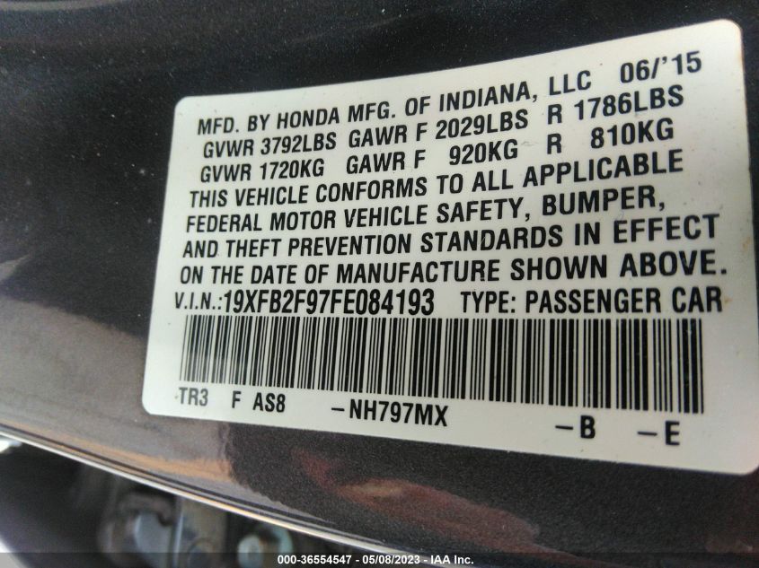 2015 HONDA CIVIC SEDAN EX-L - 19XFB2F97FE084193
