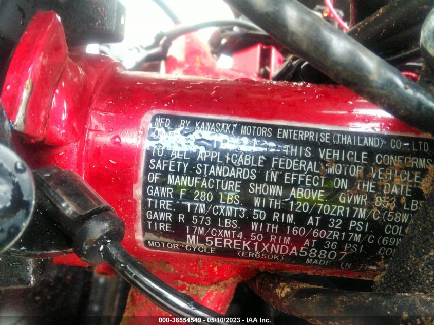 2022 KAWASAKI ER650 K ML5EREK1XNDA58807