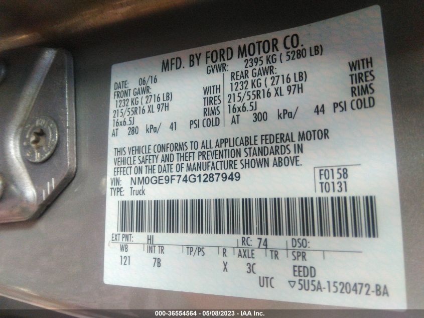 2016 FORD TRANSIT CONNECT WAGON XLT NM0GE9F74G1287949
