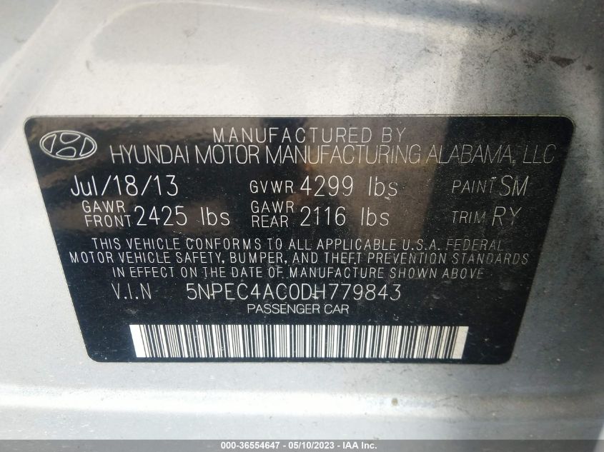 2013 HYUNDAI SONATA LIMITED - 5NPEC4AC0DH779843