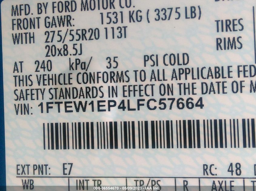 2020 FORD F-150 XLT - 1FTEW1EP4LFC57664