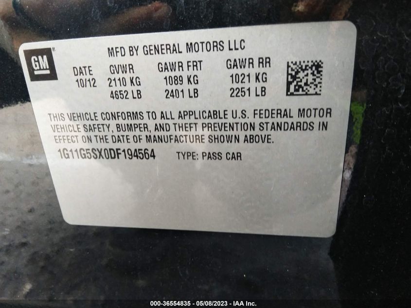 2013 CHEVROLET MALIBU LT - 1G11G5SX0DF194564