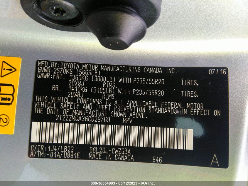 2016 LEXUS RX 350 - 2T2ZZMCA3GC029769