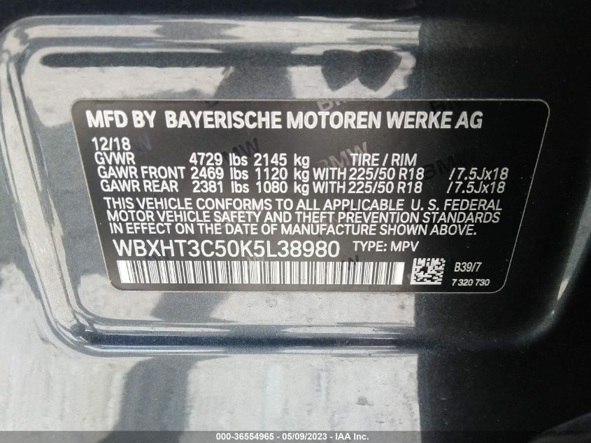 2019 BMW X1 XDRIVE28I - WBXHT3C50K5L38980