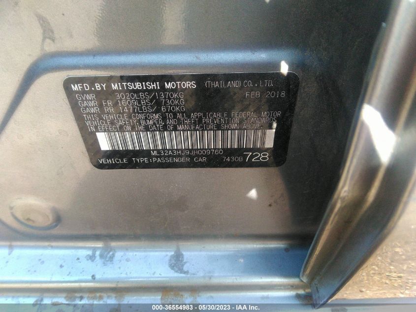 2018 MITSUBISHI MIRAGE ES - ML32A3HJ9JH009760