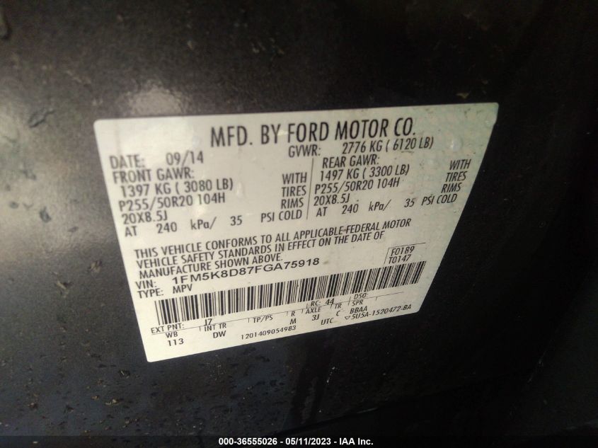 2015 FORD EXPLORER XLT - 1FM5K8D87FGA75918