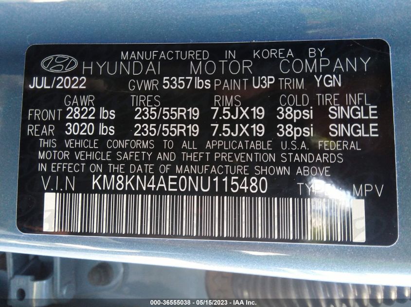 2022 HYUNDAI IONIQ 5 SEL KM8KN4AE0NU115480