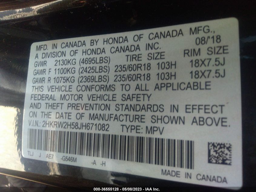 2018 HONDA CR-V EX - 2HKRW2H58JH671082