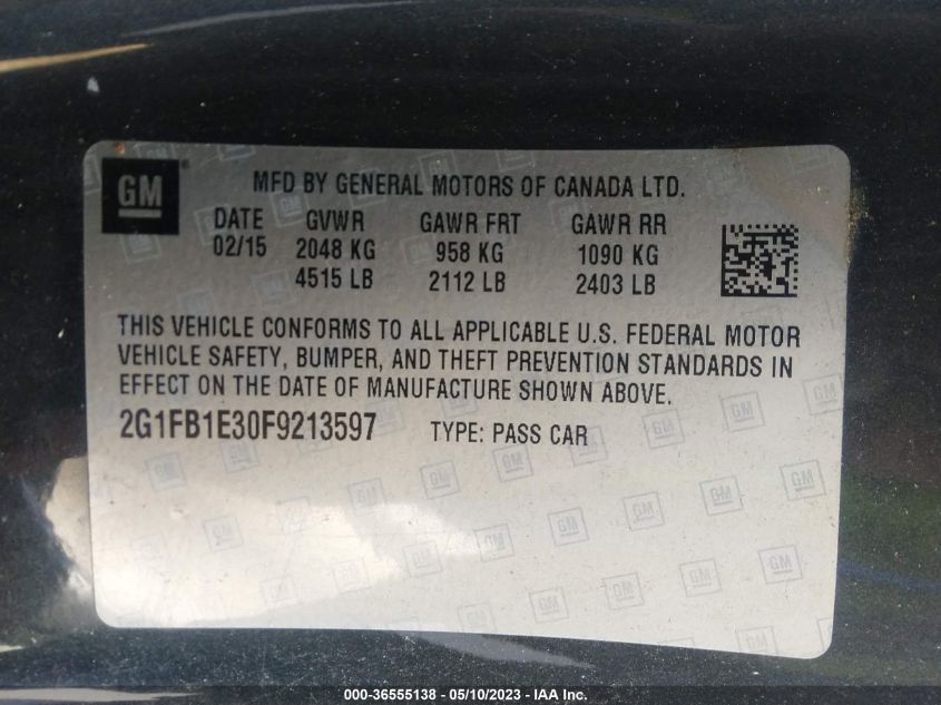 2015 CHEVROLET CAMARO LS - 2G1FB1E30F9213597