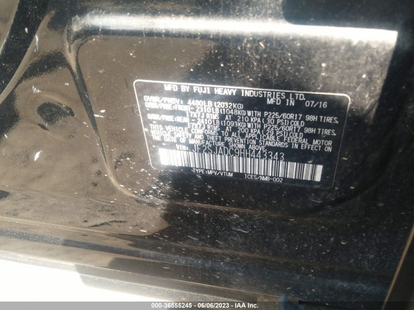 2017 SUBARU FORESTER PREMIUM - JF2SJADC9HH443343
