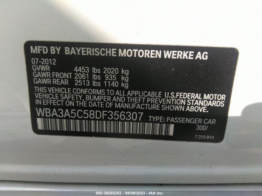 2013 BMW 3 SERIES 328I - WBA3A5C58DF356307