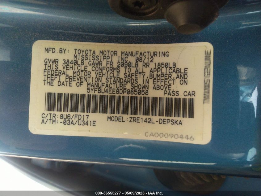2013 TOYOTA COROLLA L/LE/S - 5YFBU4EE8DP085058