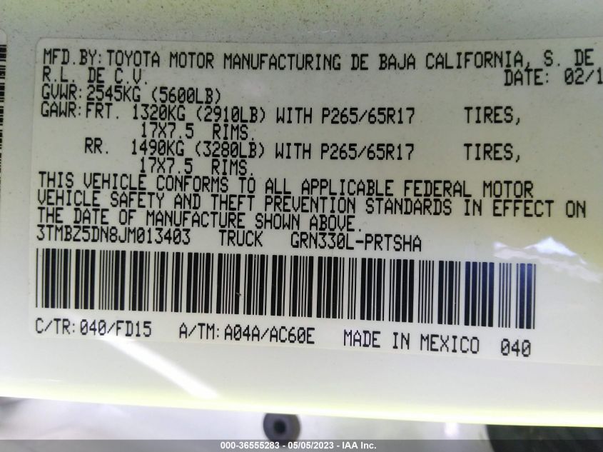 2018 TOYOTA TACOMA SR5/TRD SPORT - 3TMBZ5DN8JM013403