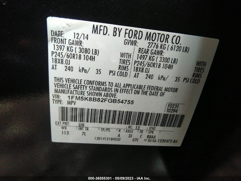 2015 FORD EXPLORER BASE - 1FM5K8B82FGB54755