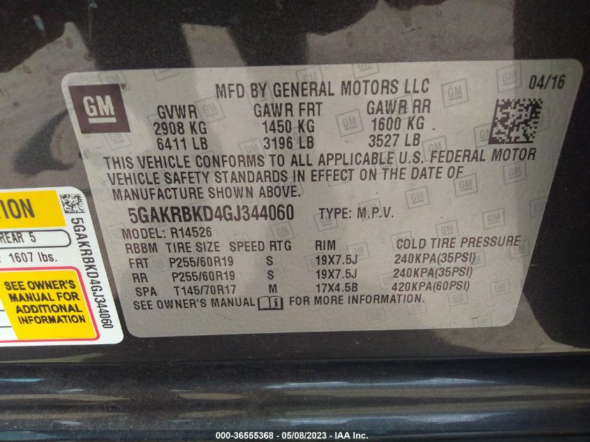 2016 BUICK ENCLAVE LEATHER - 5GAKRBKD4GJ344060