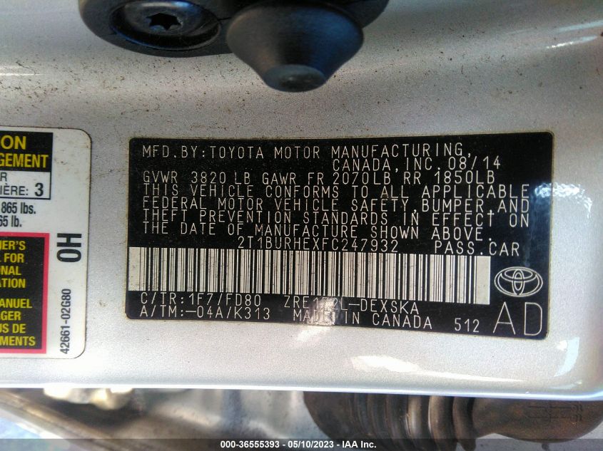 2015 TOYOTA COROLLA L/LE/S/S PLUS/LE PLUS - 2T1BURHEXFC247932
