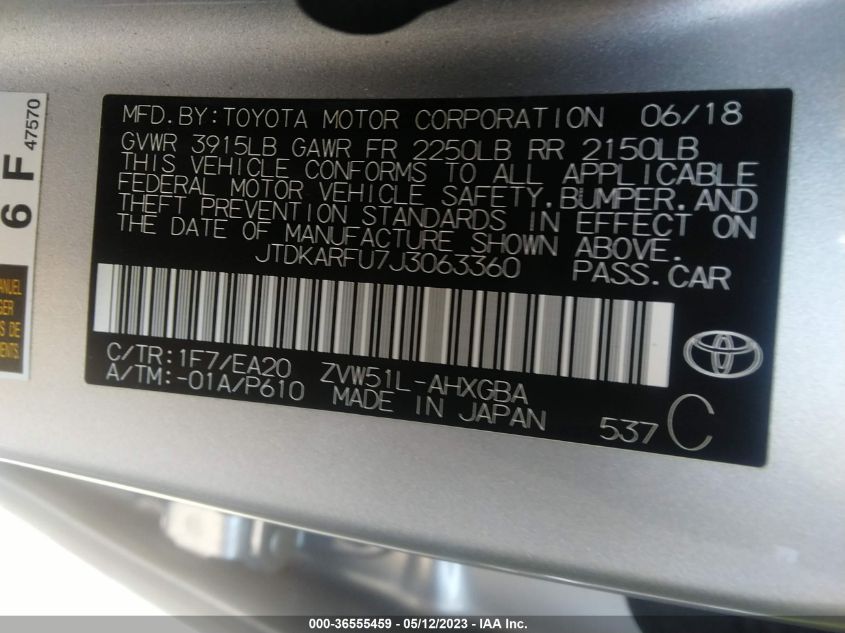 2018 TOYOTA PRIUS TWO/TWO ECO/THREE - JTDKARFU7J3063360