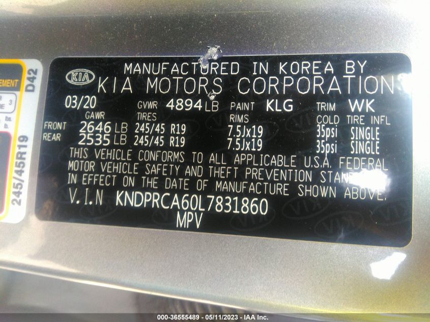 2020 KIA SPORTAGE SX TURBO - KNDPRCA60L7831860