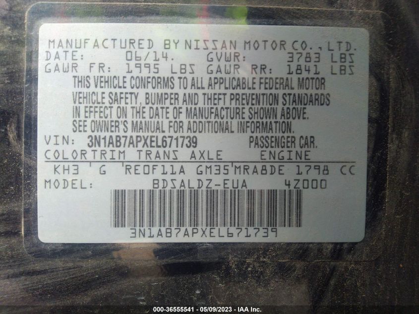 2014 NISSAN SENTRA S/FE+ S/SV/FE+ SV/SR/SL - 3N1AB7APXEL671739