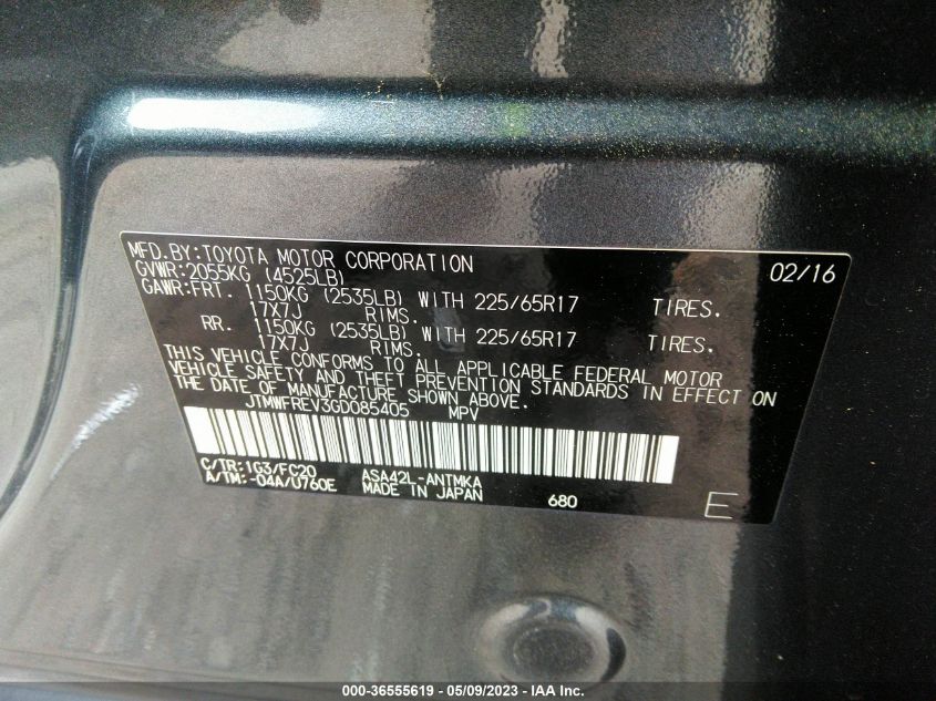 2016 TOYOTA RAV4 XLE - JTMWFREV3GD085405