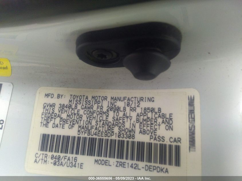 2013 TOYOTA COROLLA L/LE/S - 5YFBU4EE9DP103308