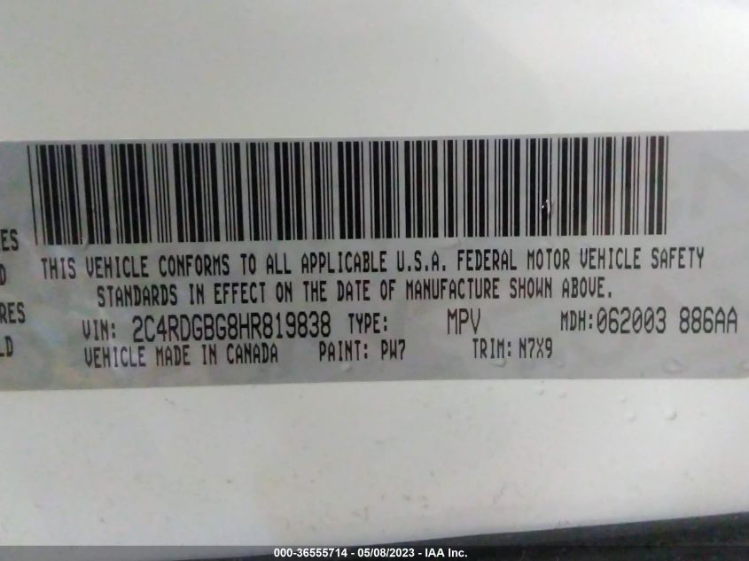 2017 DODGE GRAND CARAVAN SE PLUS - 2C4RDGBG8HR819838