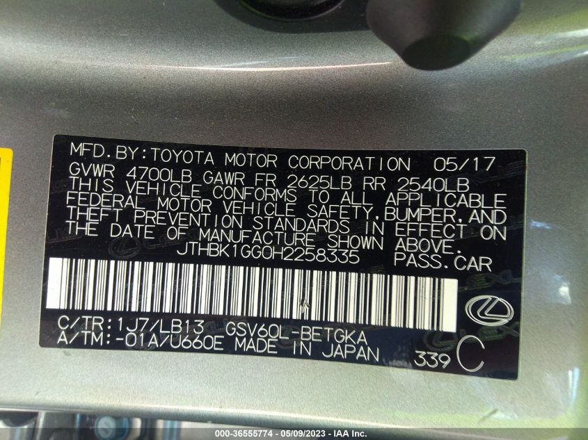 2017 LEXUS ES ES 350 - JTHBK1GG0H2258335