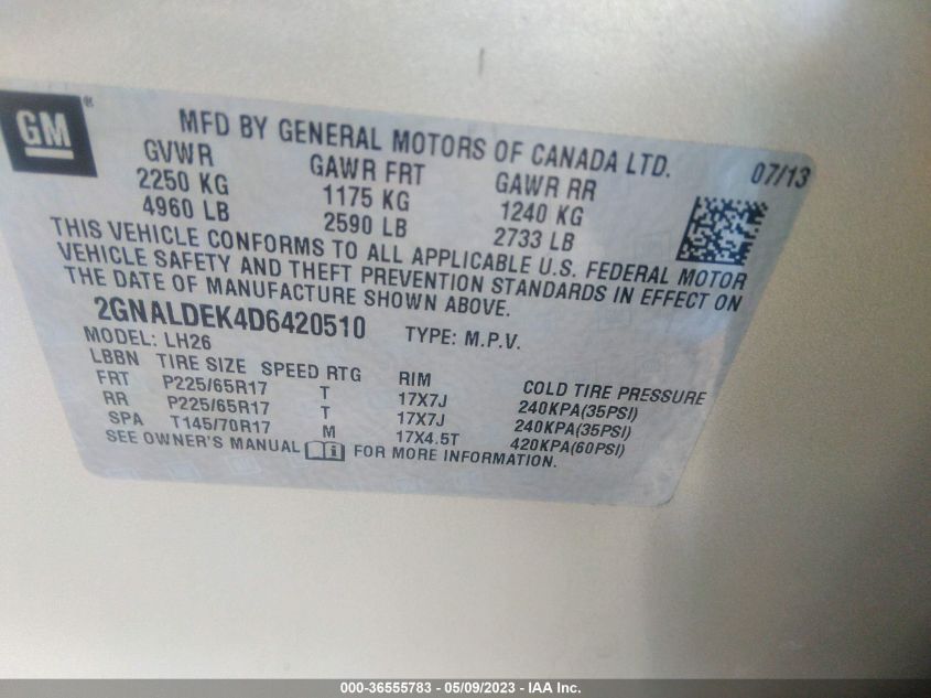 2013 CHEVROLET EQUINOX LT - 2GNALDEK4D6420510