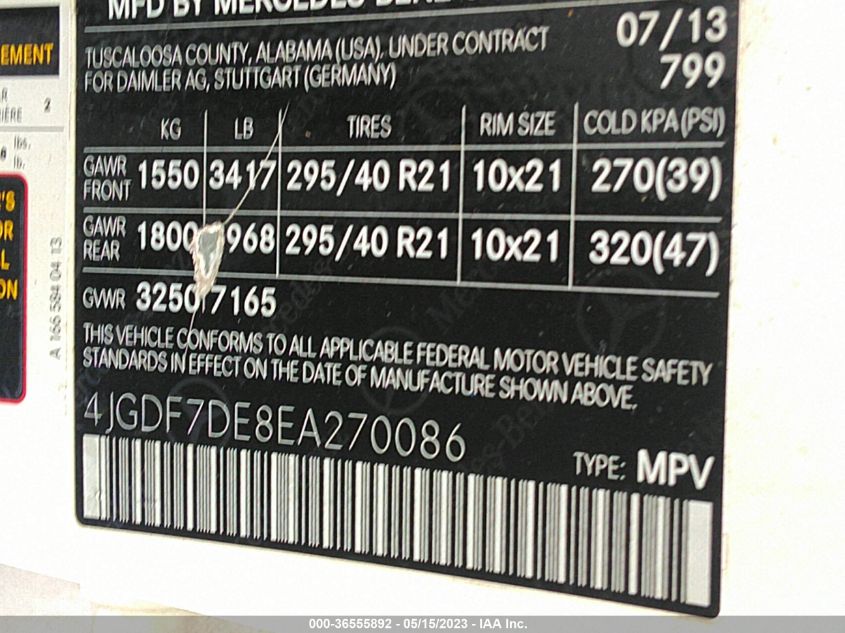 2014 MERCEDES-BENZ GL-CLASS GL 550 - 4JGDF7DE8EA270086