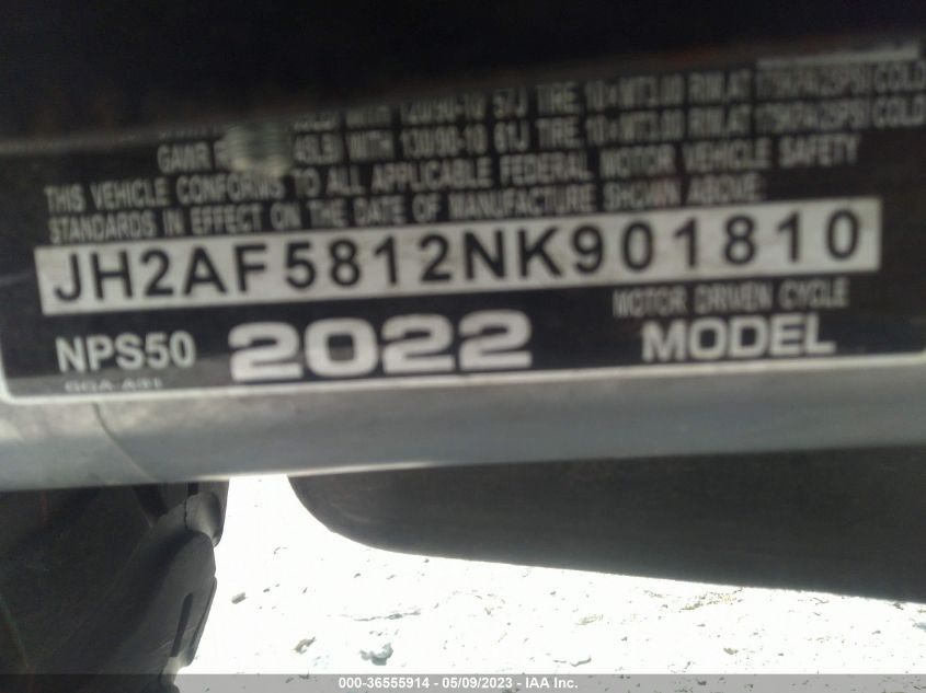 2022 HONDA NPS50 - JH2AF5812NK901810