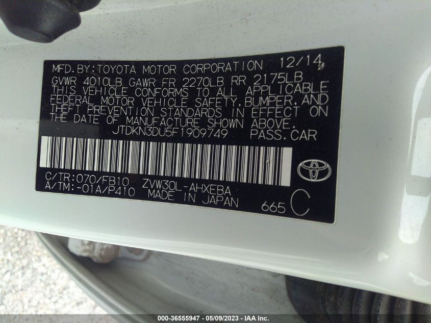 2015 TOYOTA PRIUS FOUR - JTDKN3DU5F1909749
