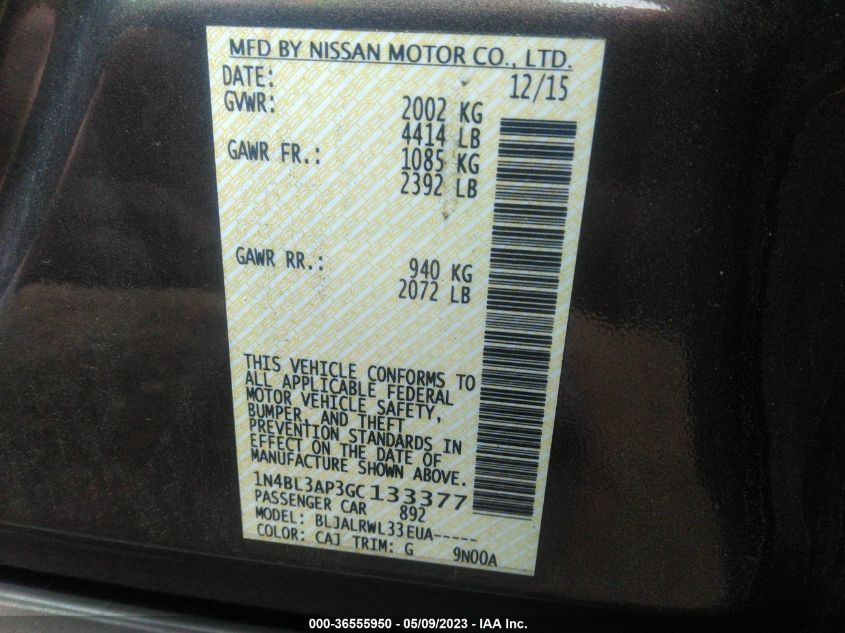 2016 NISSAN ALTIMA 3.5 - 1N4BL3AP3GC133377
