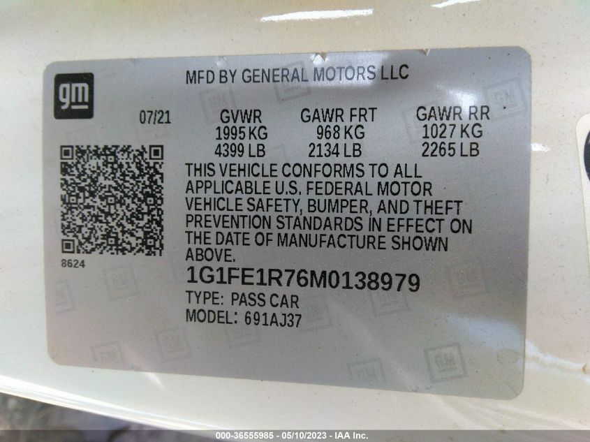 2021 CHEVROLET CAMARO LT1 - 1G1FE1R76M0138979