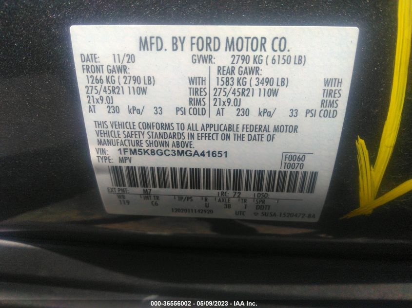 2021 FORD EXPLORER ST - 1FM5K8GC3MGA41651