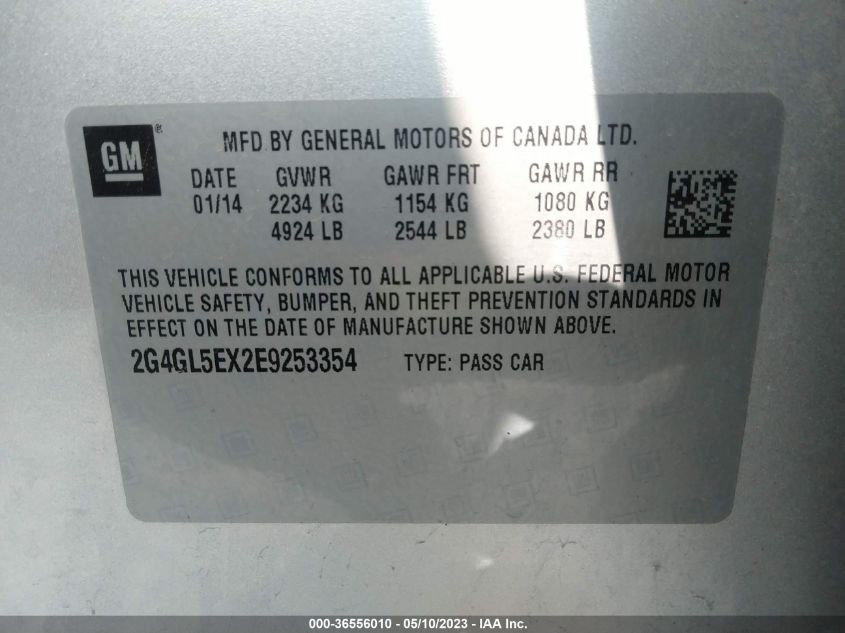 2014 BUICK REGAL - 2G4GL5EX2E9253354