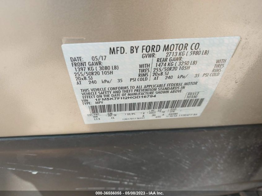 VIN 1FM5K7FH2HGD16794 2017 FORD EXPLORER no.9