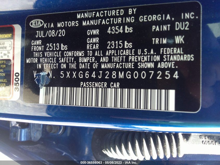 2021 KIA K5 GT-LINE - 5XXG64J28MG007254