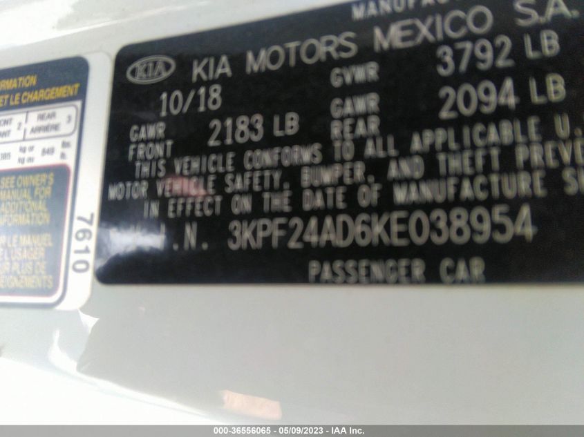 2019 KIA FORTE LXS - 3KPF24AD6KE038954