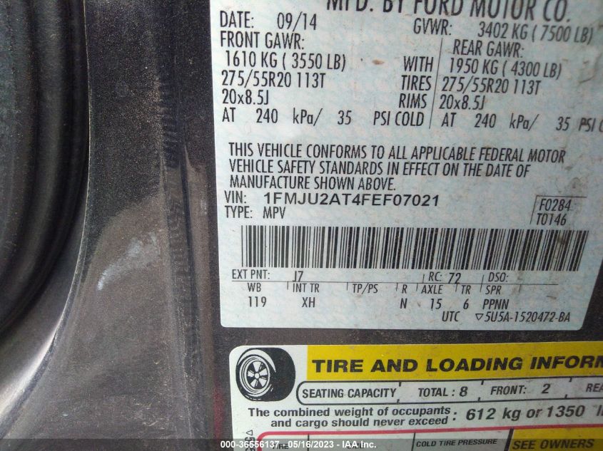 2015 FORD EXPEDITION LIMITED - 1FMJU2AT4FEF07021