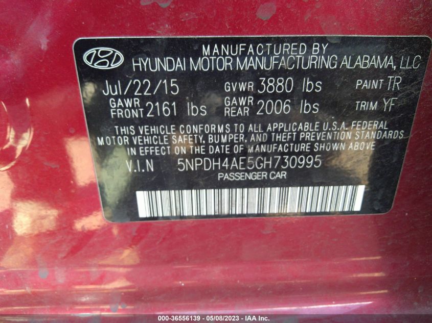 2016 HYUNDAI ELANTRA VALUE EDITION - 5NPDH4AE5GH730995