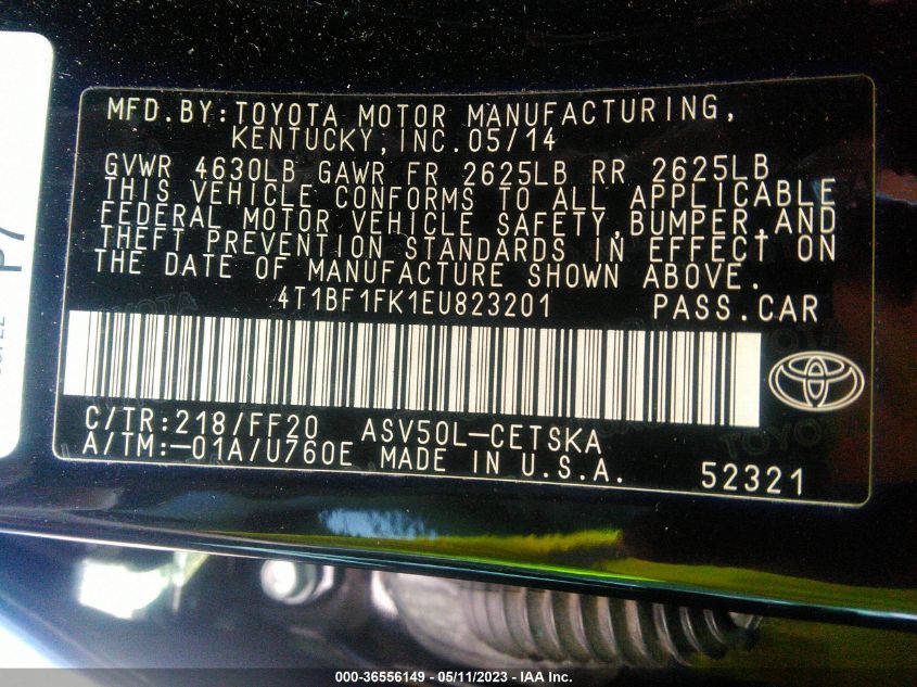 2014 TOYOTA CAMRY L/LE/XLE/SE/SE SPORT - 4T1BF1FK1EU823201