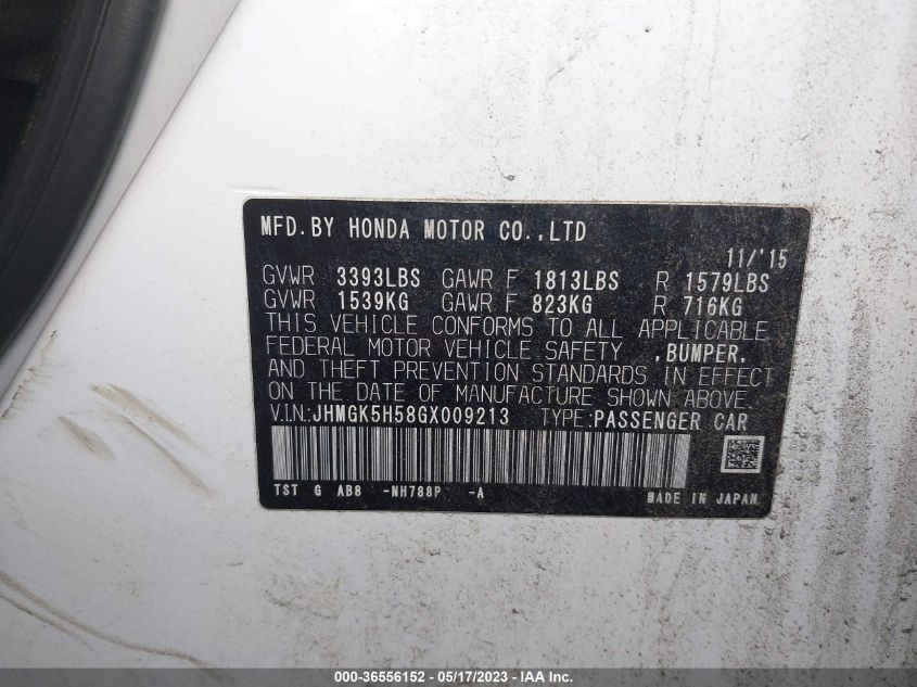 2016 HONDA FIT LX - JHMGK5H58GX009213
