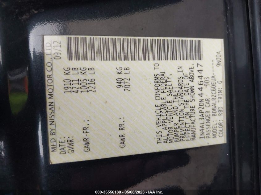 2013 NISSAN ALTIMA 2.5 S - 1N4AL3AP2DN446447