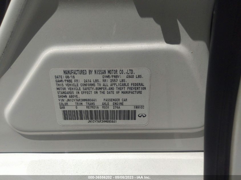 2017 INFINITI Q50 2.0T PREMIUM - JN1CV7AR3HM680441