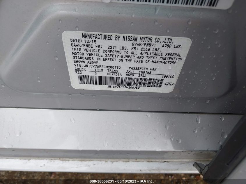 2016 INFINITI Q50 2.0T PREMIUM - JN1CV7AP3GM200752