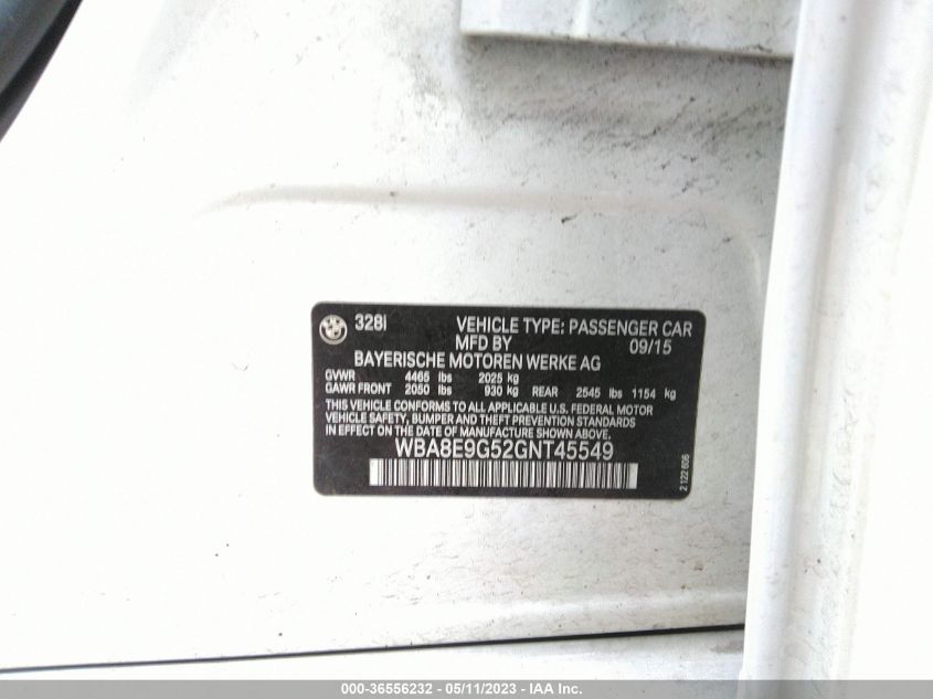 2016 BMW 3 SERIES 328I - WBA8E9G52GNT45549