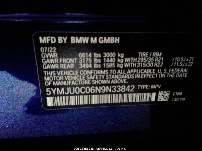 2022 BMW X5 M 5YMJU0C06N9N33842